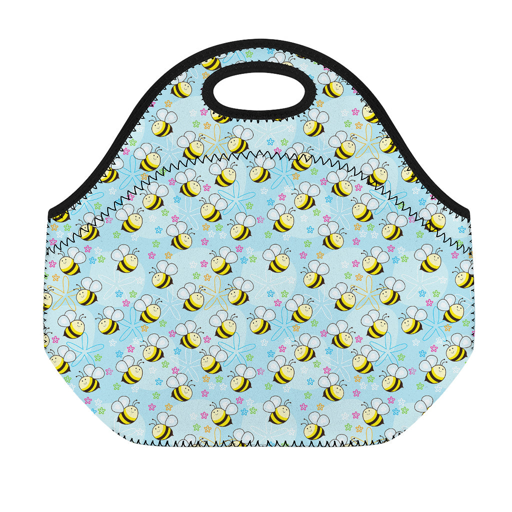 Cute Cartoon Bee Pattern Print Neoprene Lunch Bag