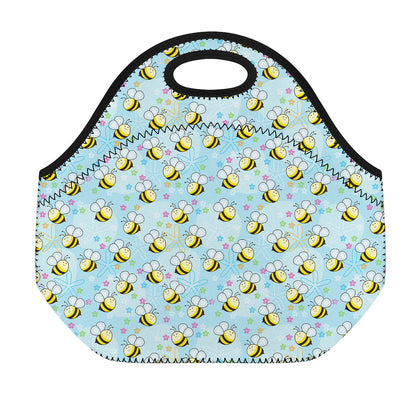 Cute Cartoon Bee Pattern Print Neoprene Lunch Bag