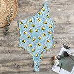 Cute Cartoon Bee Pattern Print One Shoulder Bodysuit