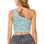 Cute Cartoon Bee Pattern Print One Shoulder Crop Top