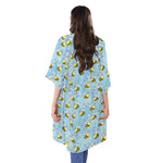 Cute Cartoon Bee Pattern Print Open Front Beach Cover Up