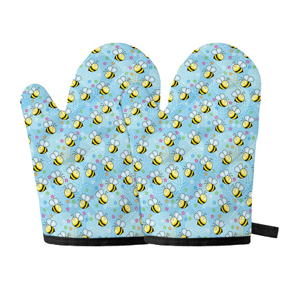 Cute Cartoon Bee Pattern Print Oven Mitts