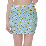 Cute Cartoon Bee Pattern Print Pencil Mini Skirt