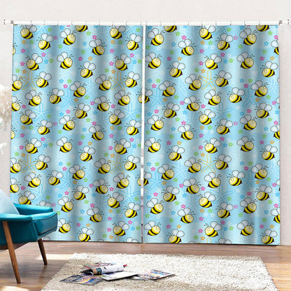 Cute Cartoon Bee Pattern Print Pencil Pleat Curtains