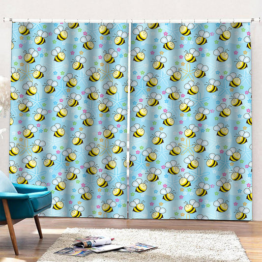 Cute Cartoon Bee Pattern Print Pencil Pleat Curtains