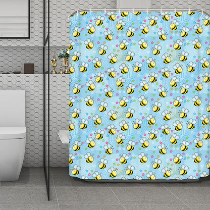 Cute Cartoon Bee Pattern Print Polyester Shower Curtain