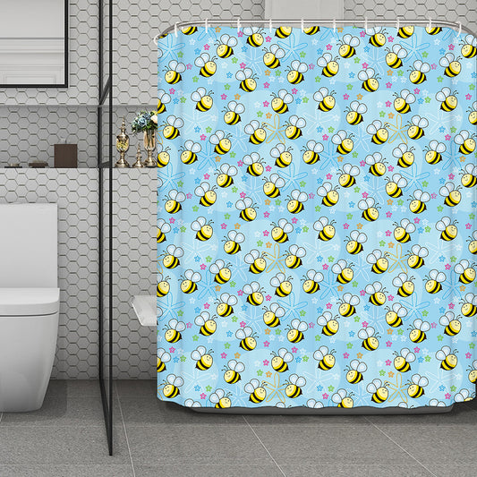Cute Cartoon Bee Pattern Print Polyester Shower Curtain