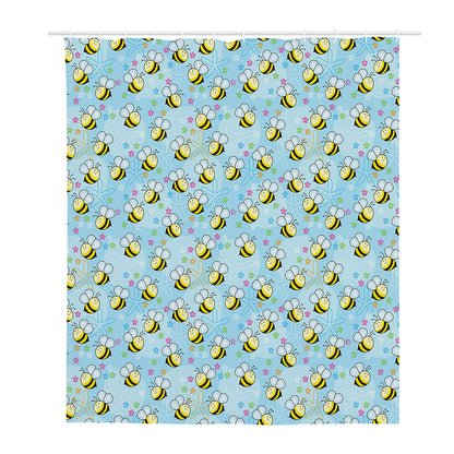 Cute Cartoon Bee Pattern Print Polyester Shower Curtain