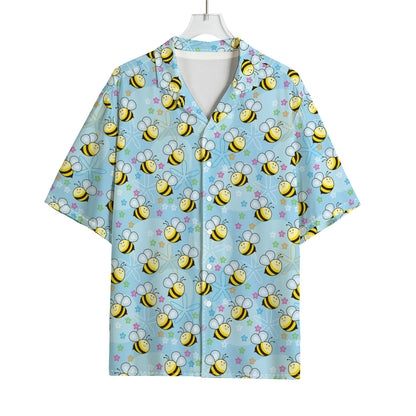 Cute Cartoon Bee Pattern Print Rayon Hawaiian Shirt
