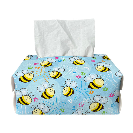 Cute Cartoon Bee Pattern Print Rectangle Tissue Box Cover