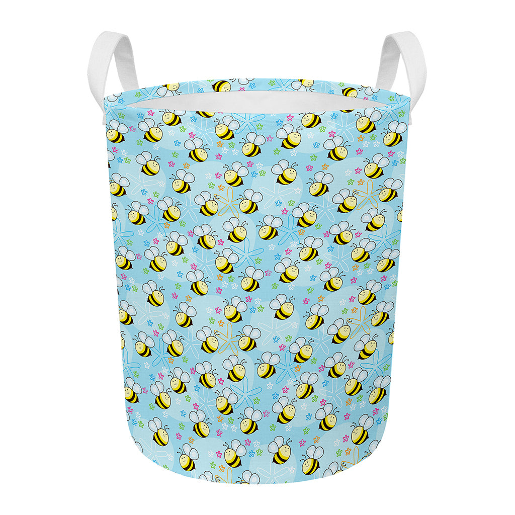 Cute Cartoon Bee Pattern Print Round Laundry Basket