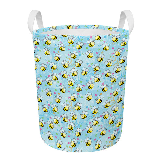 Cute Cartoon Bee Pattern Print Round Laundry Basket