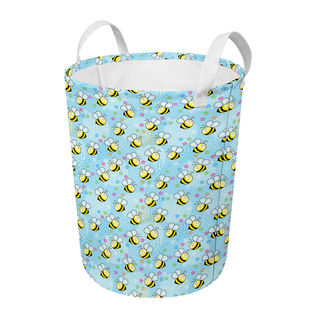 Cute Cartoon Bee Pattern Print Round Laundry Basket