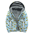 Cute Cartoon Bee Pattern Print Sherpa Lined Zip Up Hoodie
