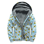 Cute Cartoon Bee Pattern Print Sherpa Lined Zip Up Hoodie