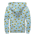 Cute Cartoon Bee Pattern Print Sherpa Lined Zip Up Hoodie