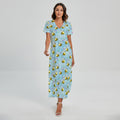 Cute Cartoon Bee Pattern Print Short Sleeve Maxi Dress