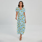 Cute Cartoon Bee Pattern Print Short Sleeve Maxi Dress
