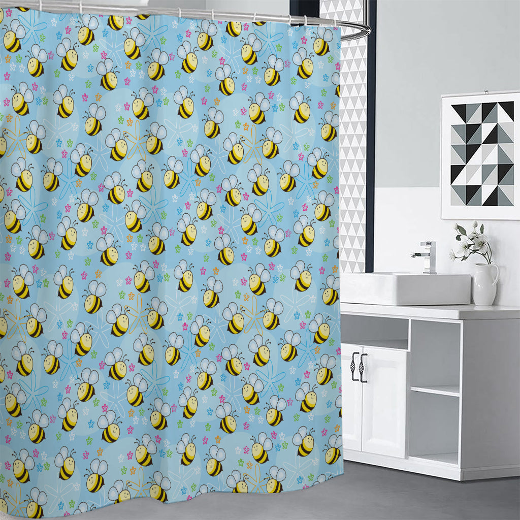 Cute Cartoon Bee Pattern Print Shower Curtain