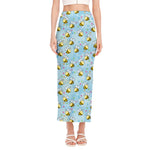 Cute Cartoon Bee Pattern Print Side Slit Maxi Skirt