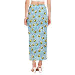 Cute Cartoon Bee Pattern Print Side Slit Maxi Skirt