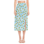 Cute Cartoon Bee Pattern Print Side Slit Midi Skirt