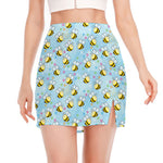 Cute Cartoon Bee Pattern Print Side Slit Mini Skirt