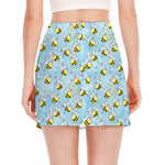 Cute Cartoon Bee Pattern Print Side Slit Mini Skirt