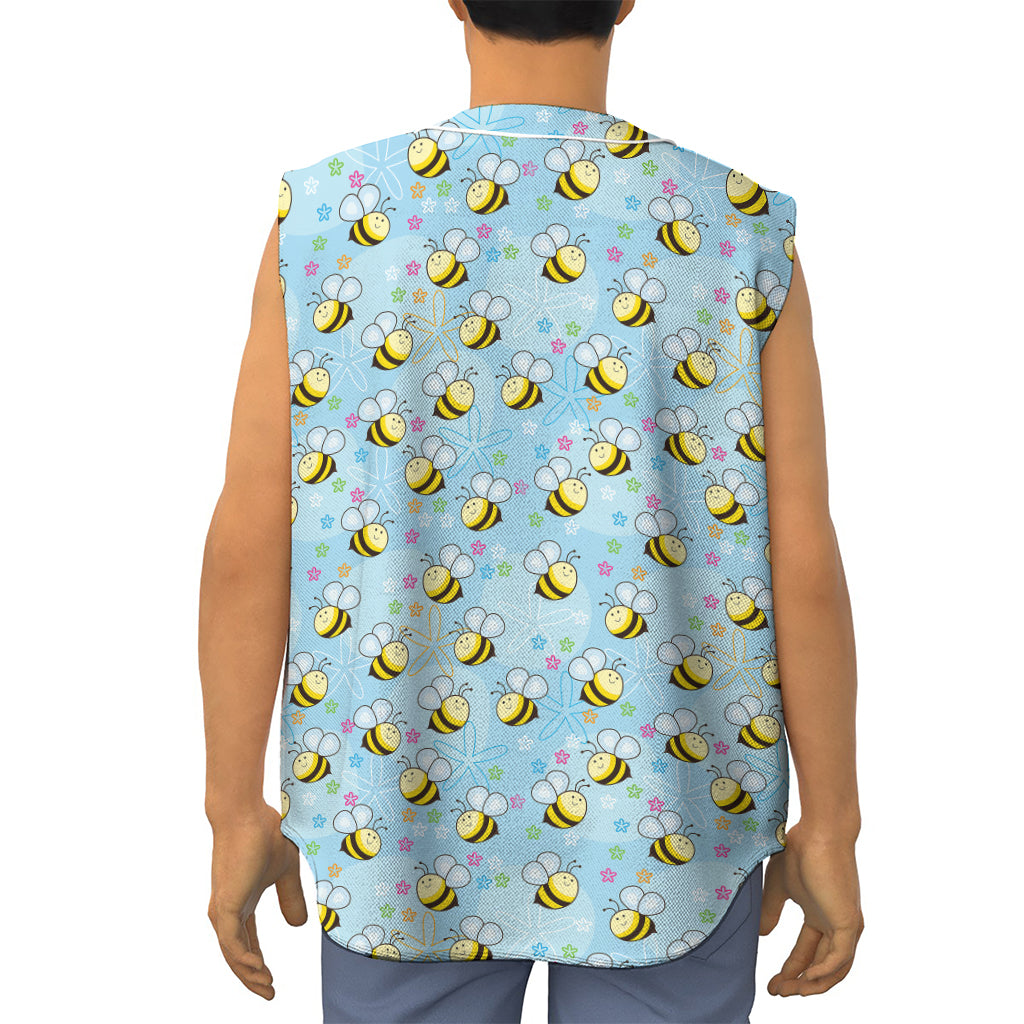 Cute Cartoon Bee Pattern Print Sleeveless Baseball Jersey