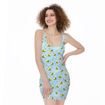 Cute Cartoon Bee Pattern Print Sleeveless Bodycon Dress