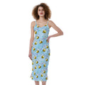 Cute Cartoon Bee Pattern Print Slim Fit Midi Cami Dress