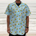 Cute Cartoon Bee Pattern Print Textured Short Sleeve Shirt