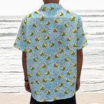 Cute Cartoon Bee Pattern Print Textured Short Sleeve Shirt