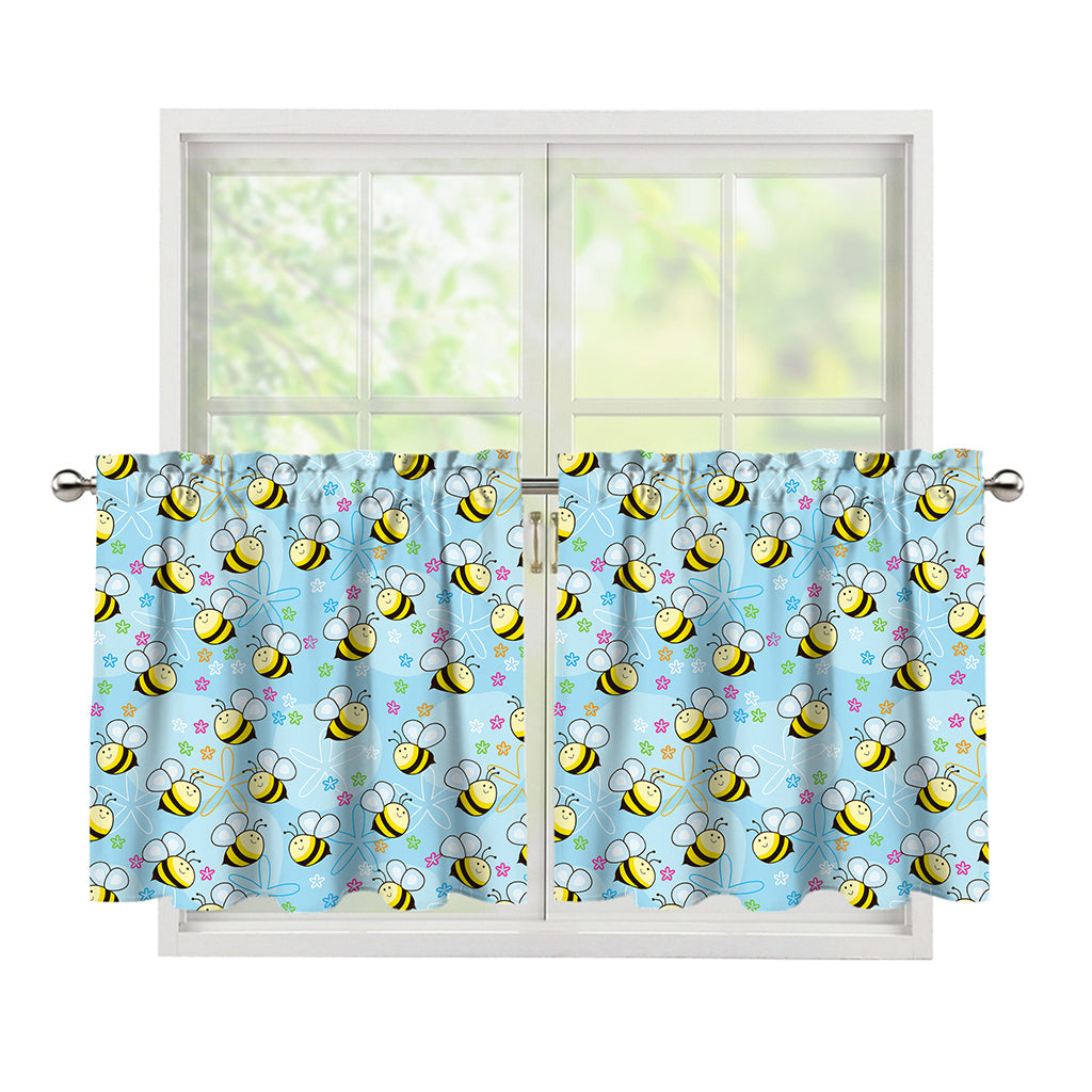 Cute Cartoon Bee Pattern Print Tier Curtains