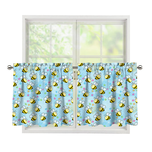 Cute Cartoon Bee Pattern Print Tier Curtains