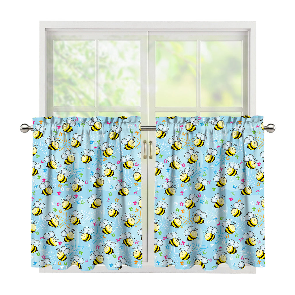 Cute Cartoon Bee Pattern Print Tier Curtains