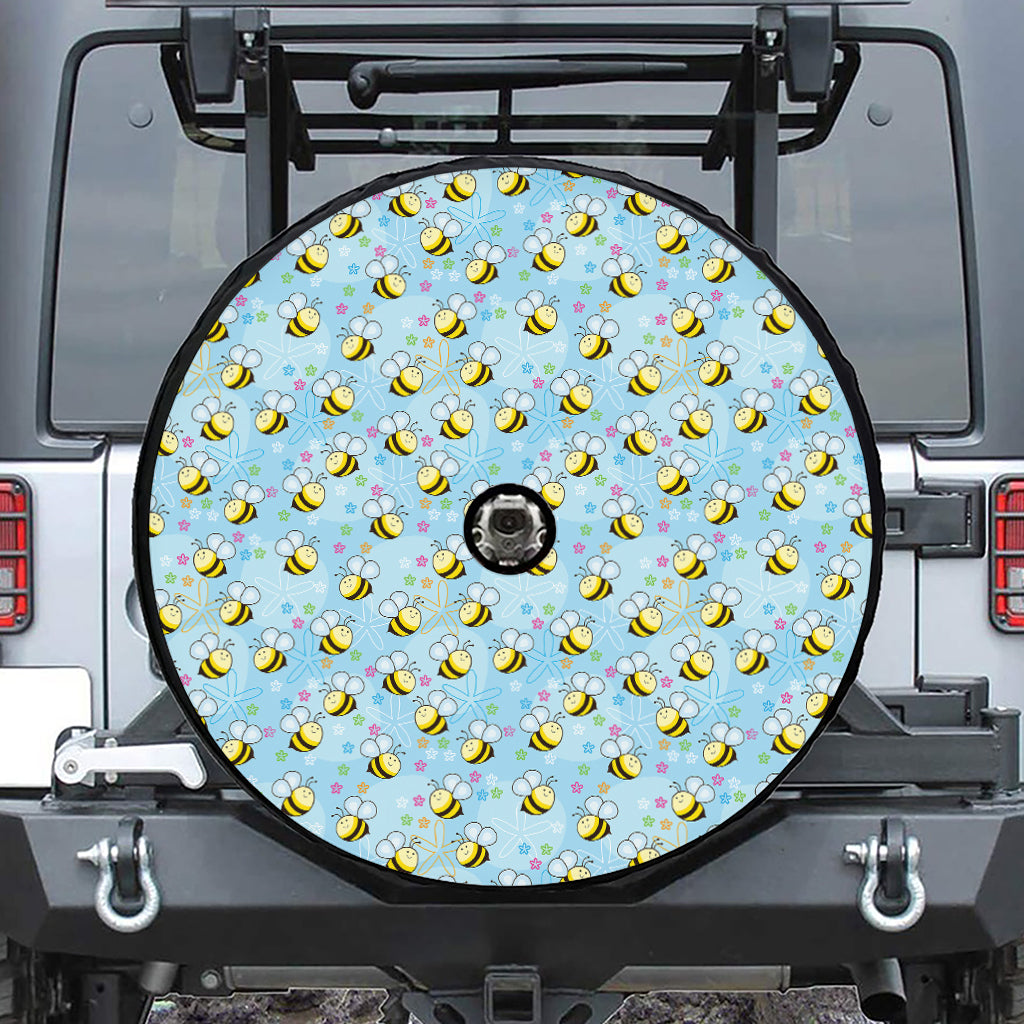 Cute Cartoon Bee Pattern Print Tire Cover With Camera Hole