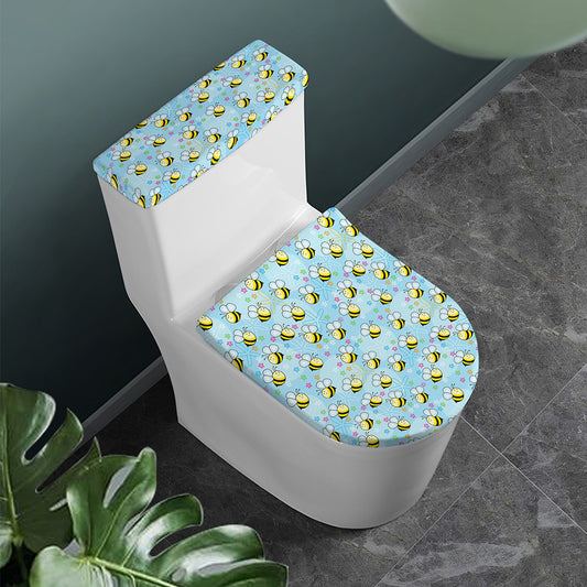 Cute Cartoon Bee Pattern Print Toilet Lid And Tank Cover Set