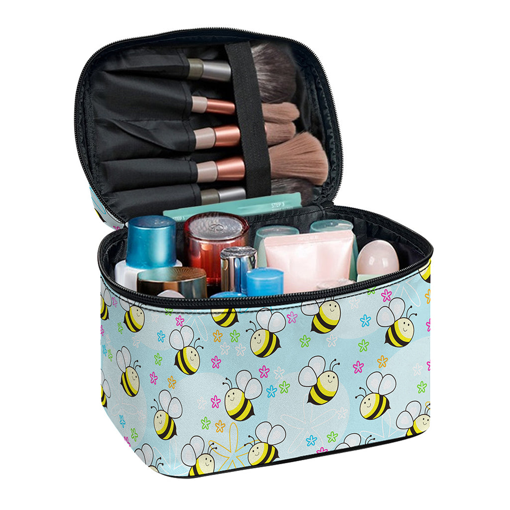 Cute Cartoon Bee Pattern Print Travel Makeup Bag