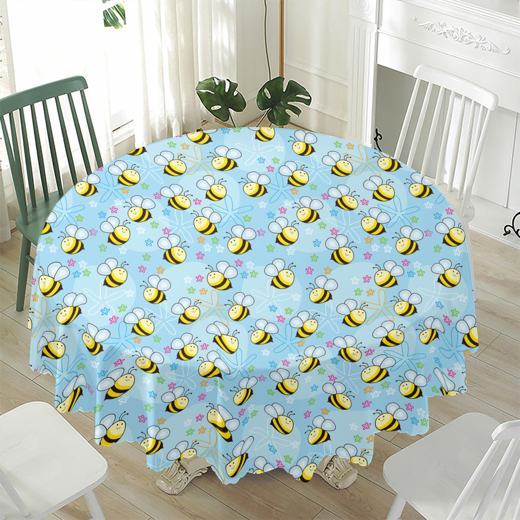 Cute Cartoon Bee Pattern Print Waterproof Round Tablecloth