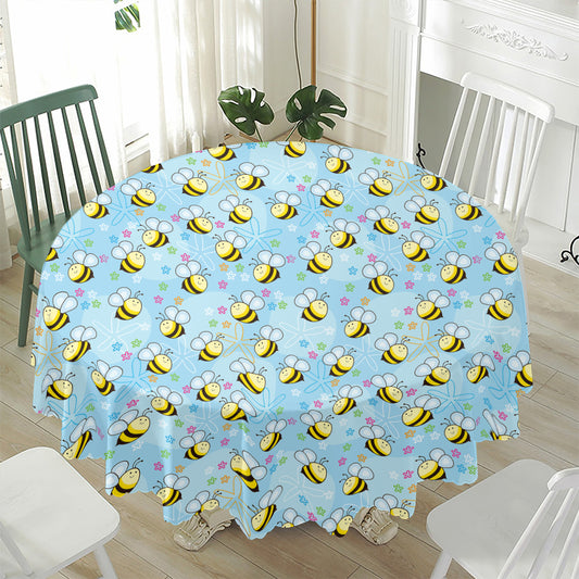 Cute Cartoon Bee Pattern Print Waterproof Round Tablecloth