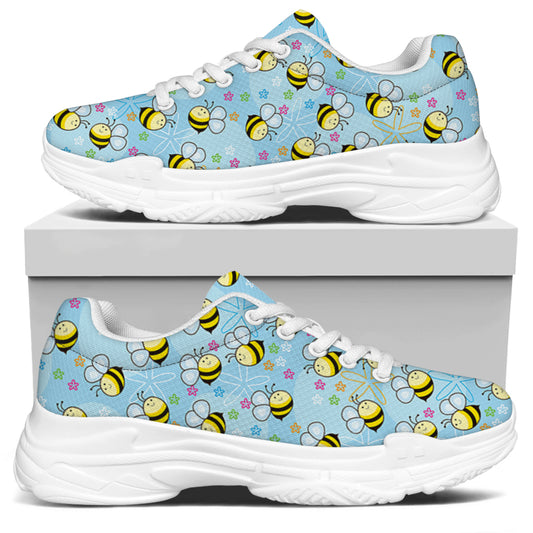 Cute Cartoon Bee Pattern Print White Chunky Shoes