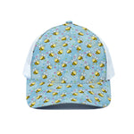 Cute Cartoon Bee Pattern Print White Mesh Trucker Cap