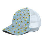 Cute Cartoon Bee Pattern Print White Mesh Trucker Cap