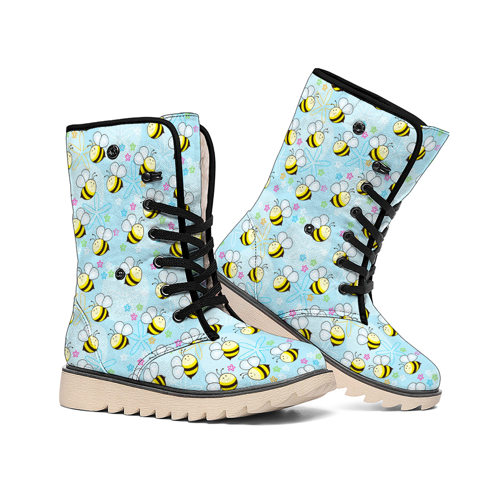Cute Cartoon Bee Pattern Print Winter Boots