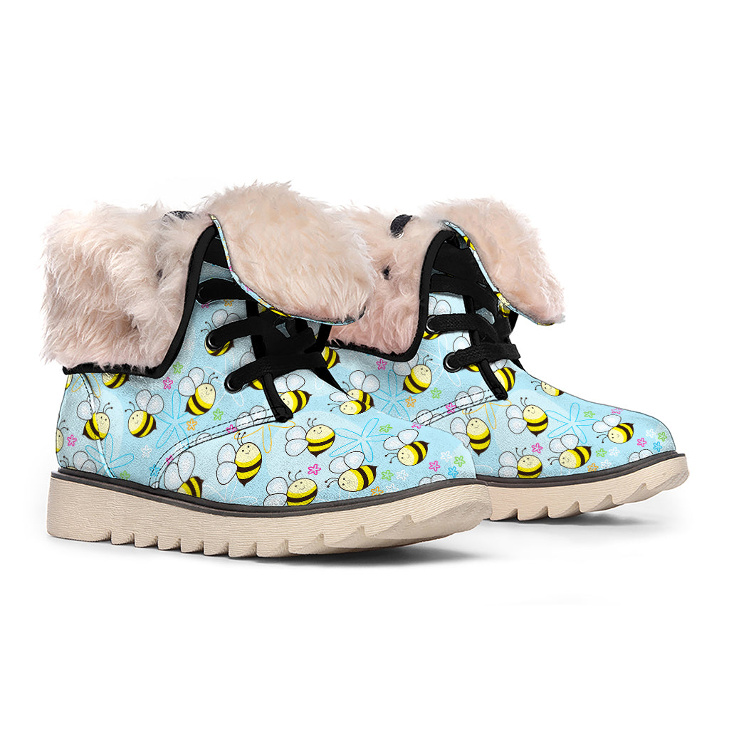 Cute Cartoon Bee Pattern Print Winter Boots