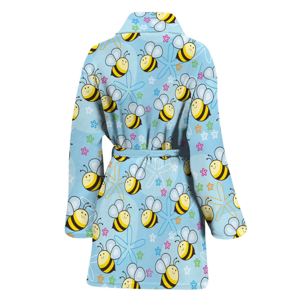 Cute Cartoon Bee Pattern Print Women's Bathrobe