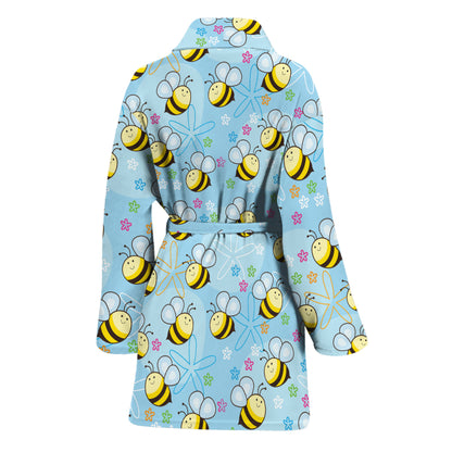 Cute Cartoon Bee Pattern Print Women's Bathrobe