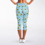 Cute Cartoon Bee Pattern Print Women's Capri Leggings