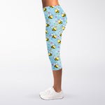 Cute Cartoon Bee Pattern Print Women's Capri Leggings